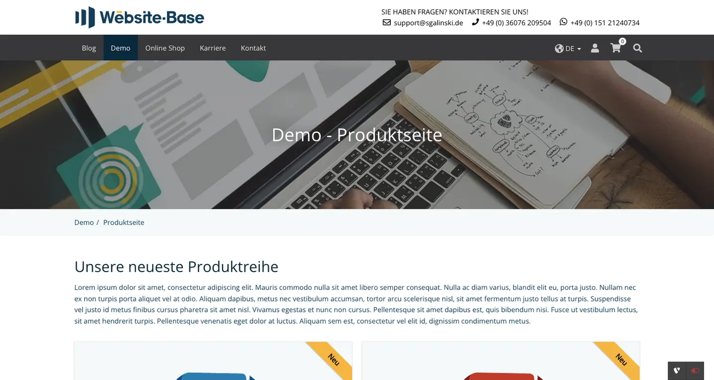 TYPO3 Website-Base Produktseite