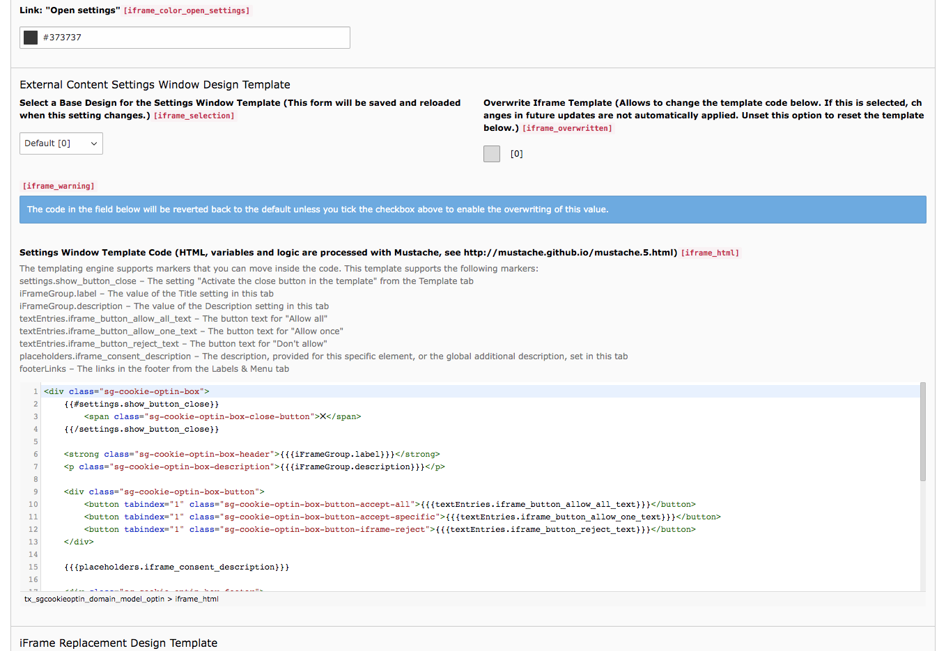Cookie Consent TYPO3 Tab External Content Template Changes