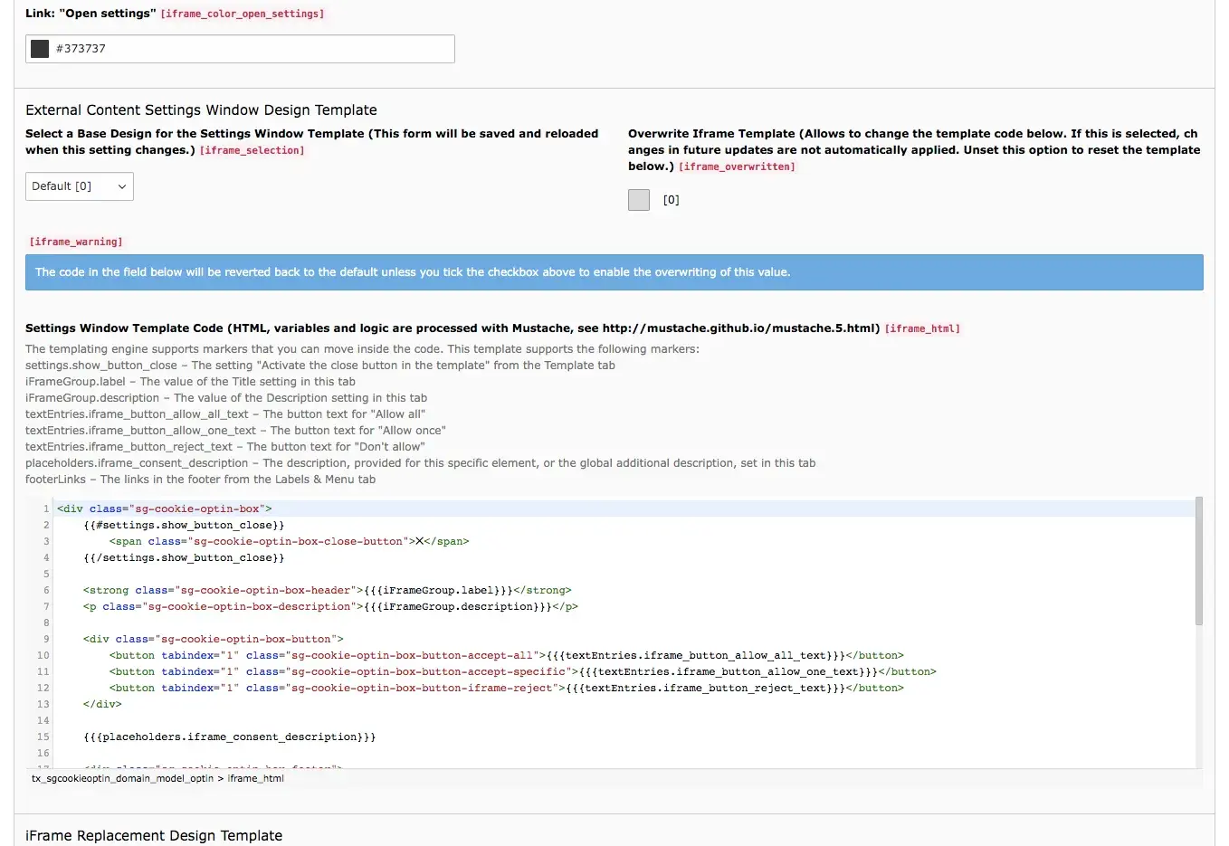 Cookie Consent TYPO3 Tab External Content Template Changes