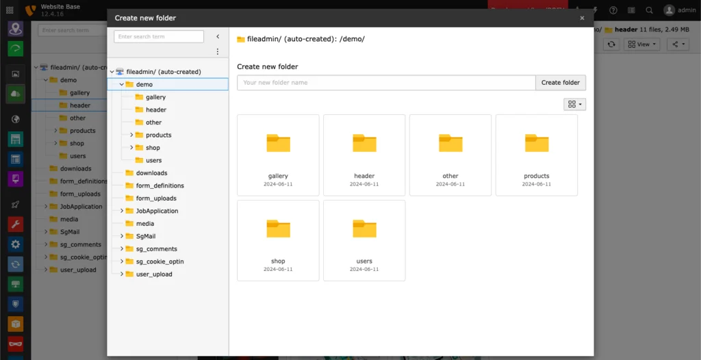TYPO3 file list: Create folder