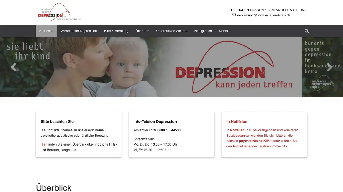 Bündnis gegen Depression im Hochsauerlandkreis Website Screenshot