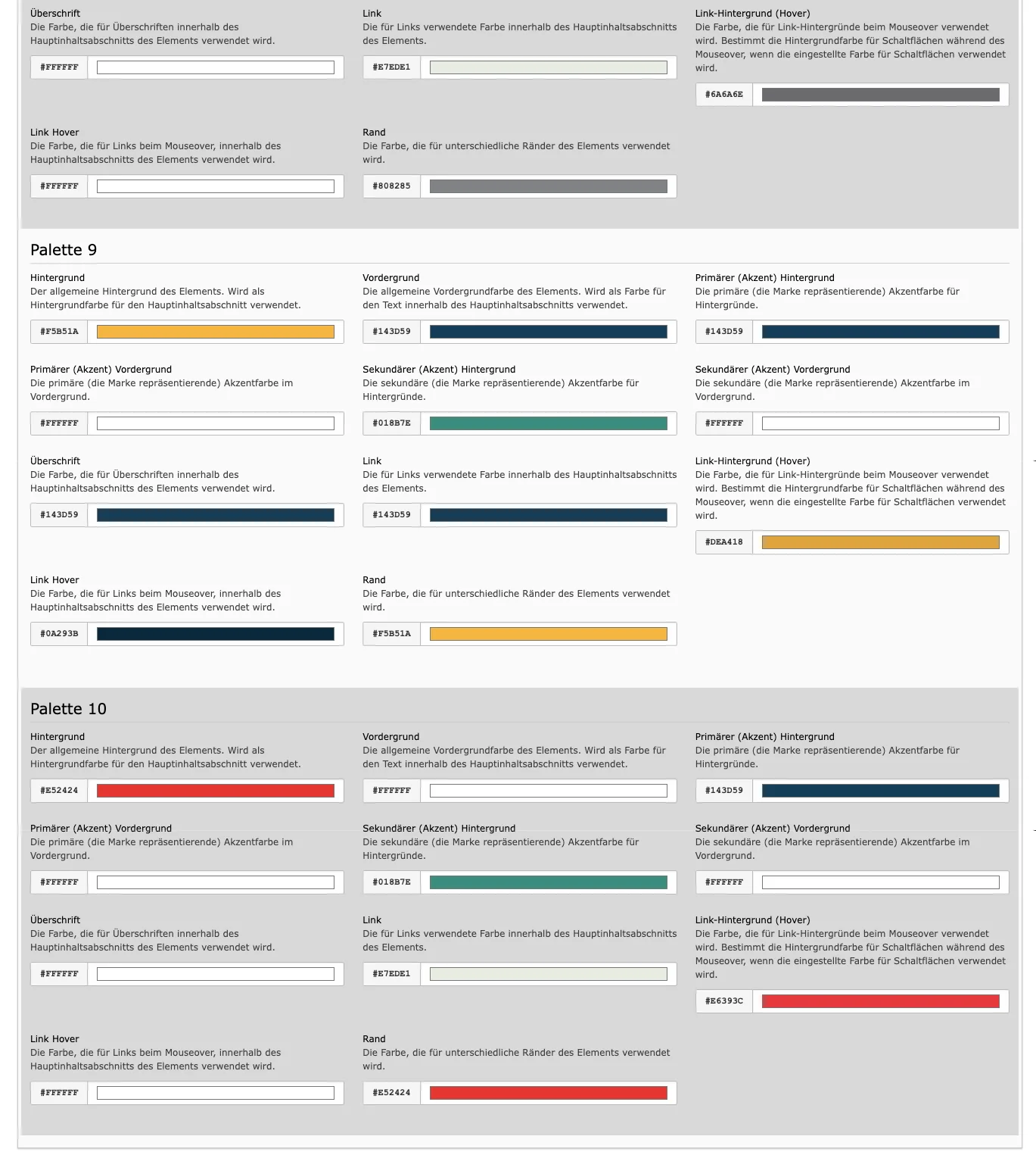 TYPO3 Modul Website-Konfiguration Farbpaletten 9-10