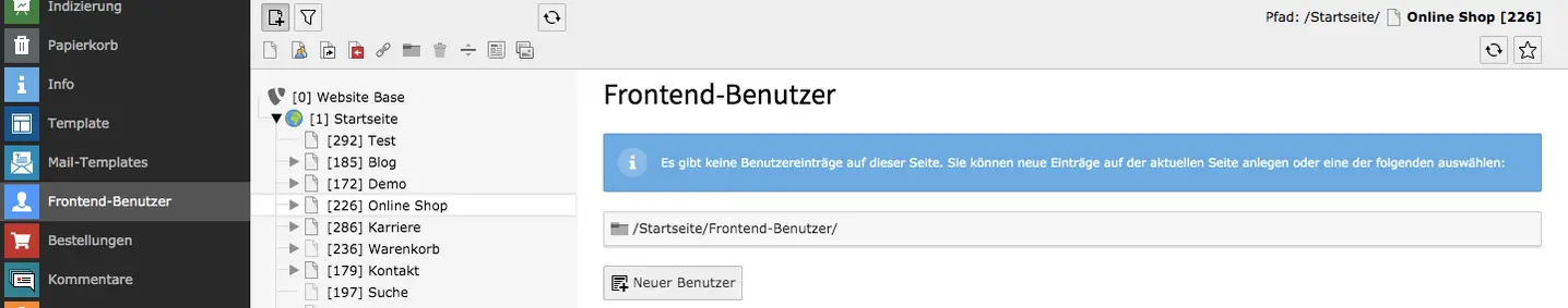 TYPO3 Modul Frontend-Benutzer keine Benutzereinträge