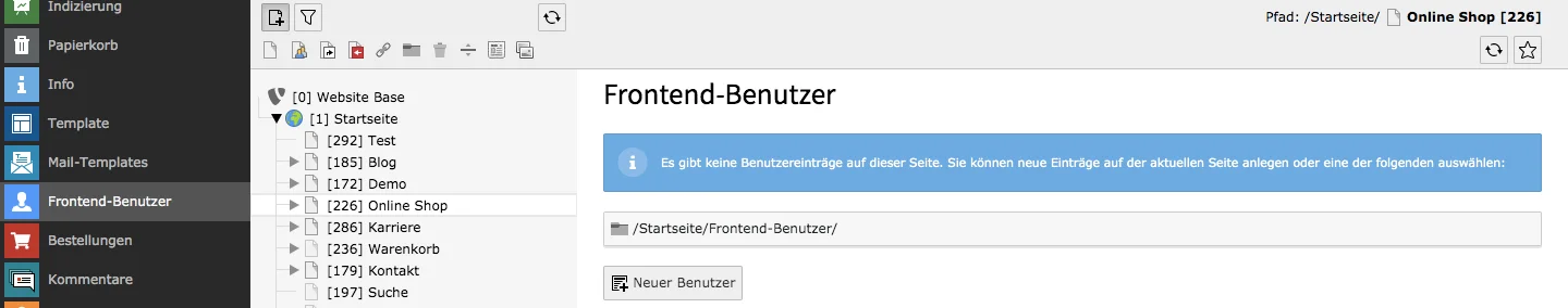 TYPO3 Modul Frontend-Benutzer keine Benutzereinträge