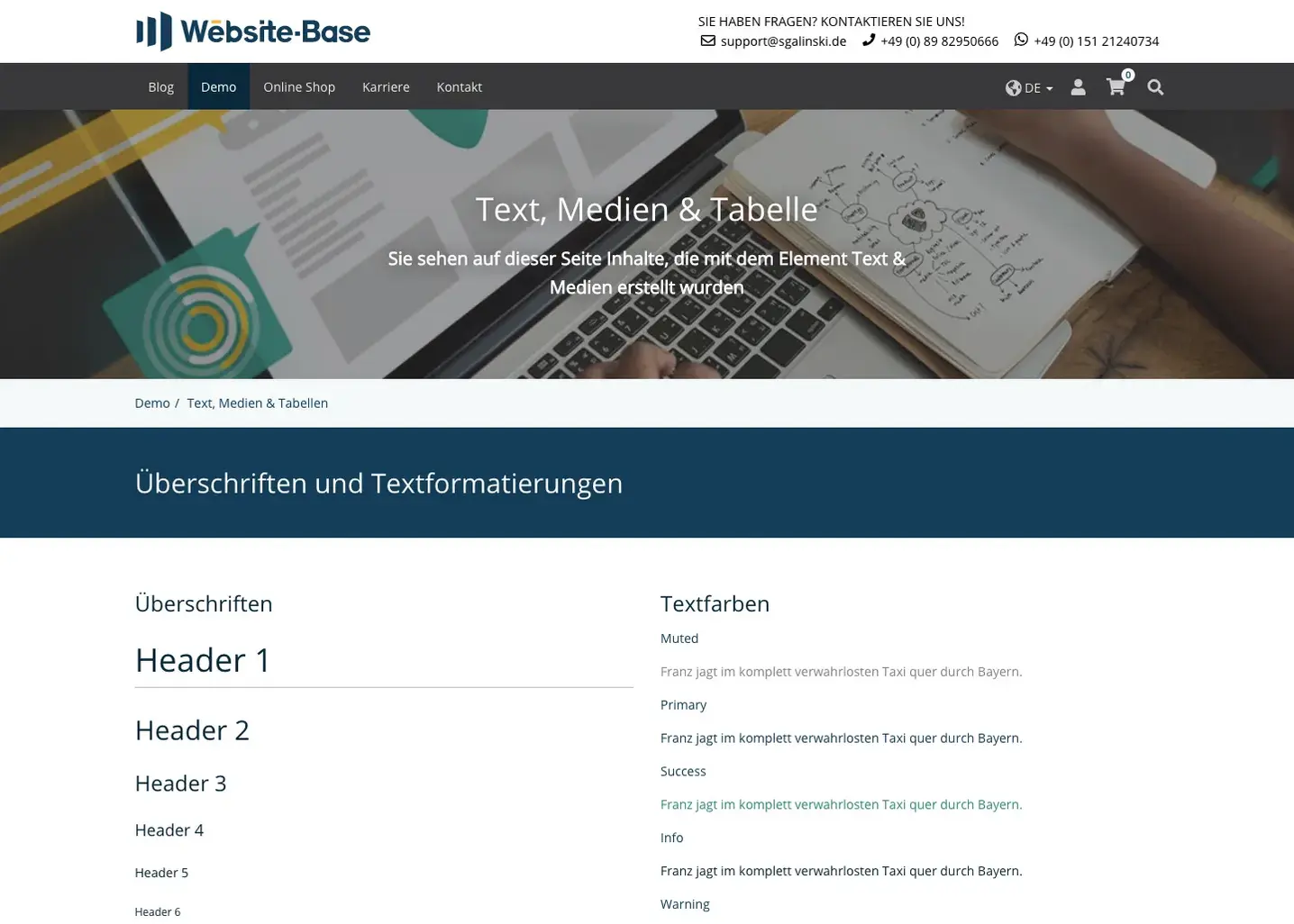 sgalinski TYPO3 Website-Base Vorschau-Seite