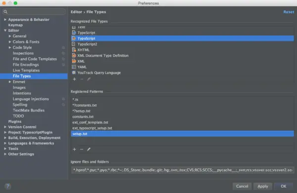 Setting file type TypoScript in WebStorm