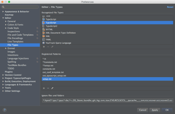 Einstellung Datei-Typ TypoScript in WebStorm