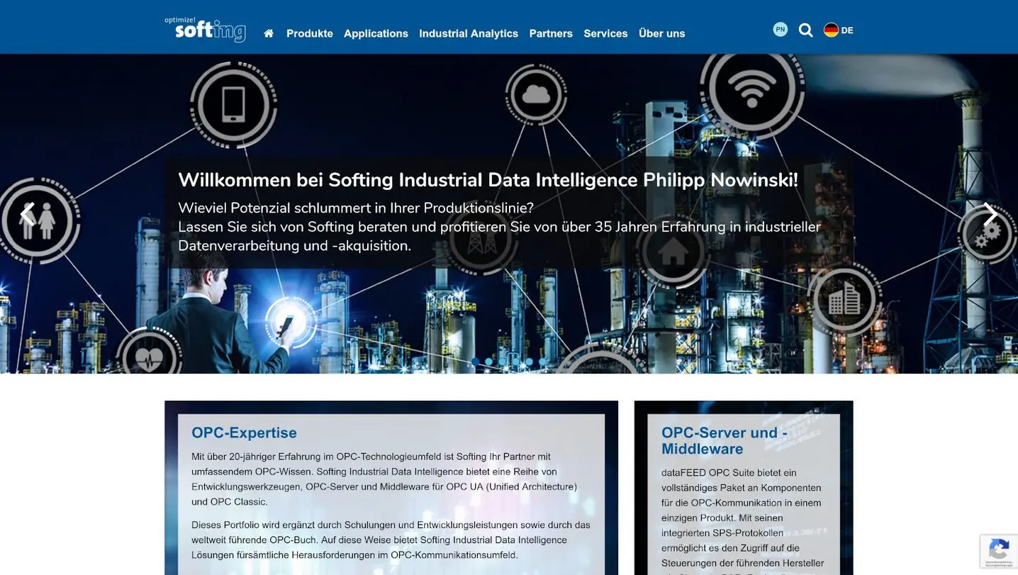 Softing Industrial Data Intelligence Website Screenshot