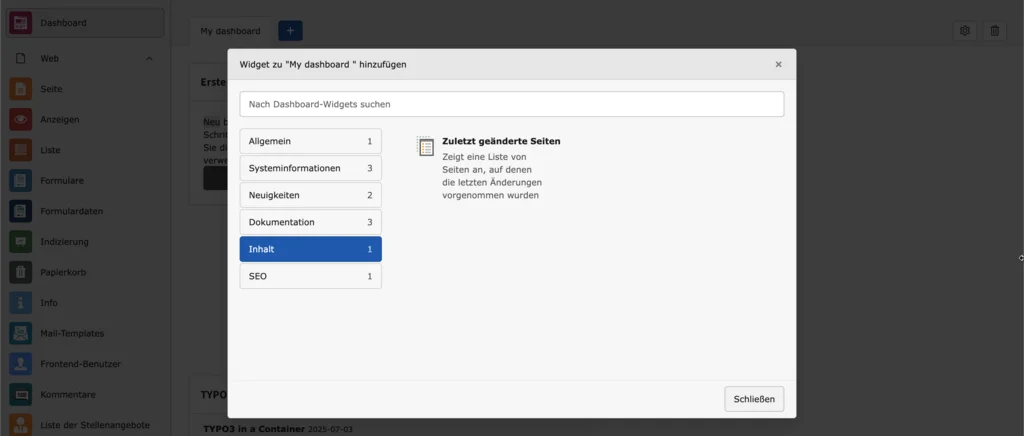 TYPO3 Backend Module Dashboard Widget Tab Content