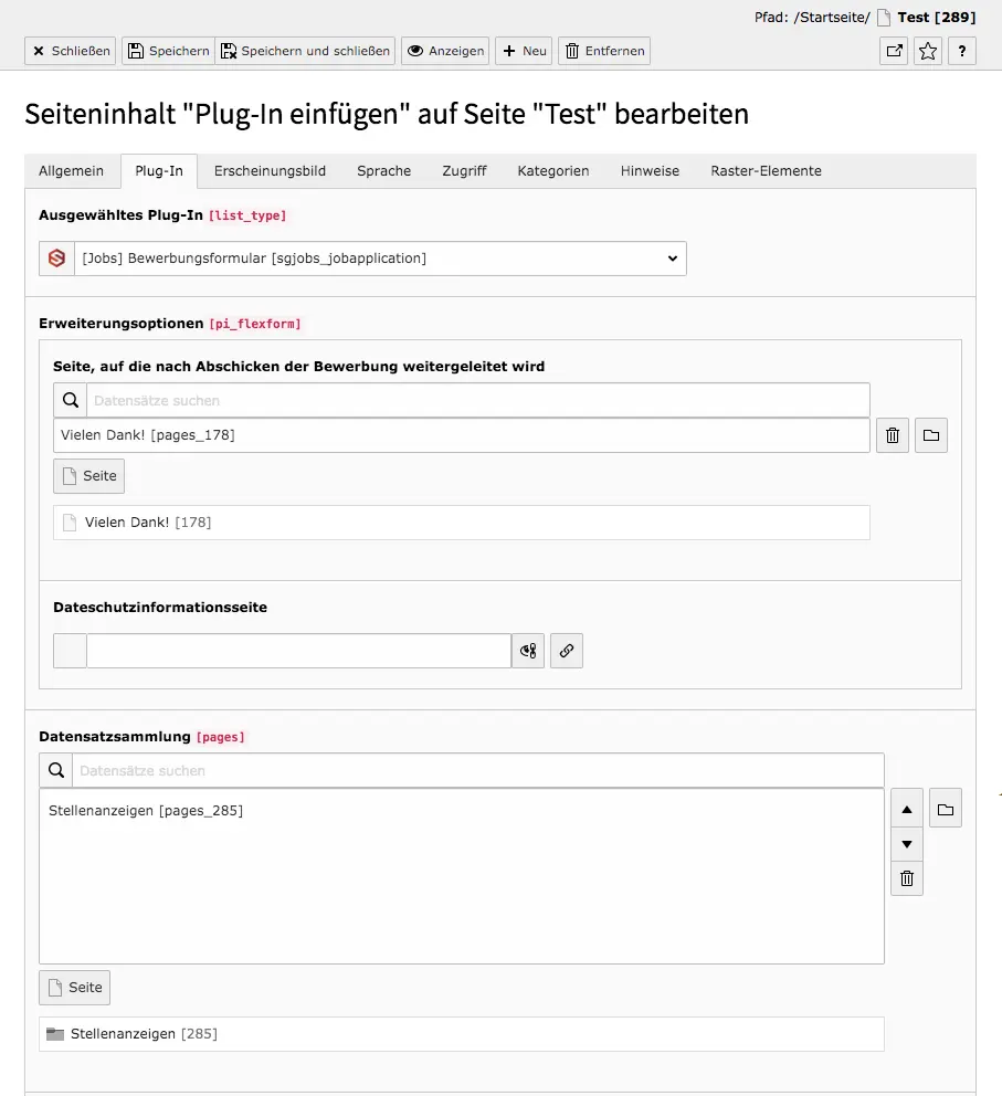 TYPO3 Bewerbungsformular Reiter Plug-In