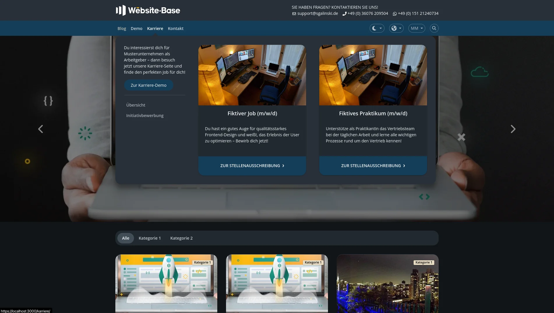 Megamenü in der Website-Base