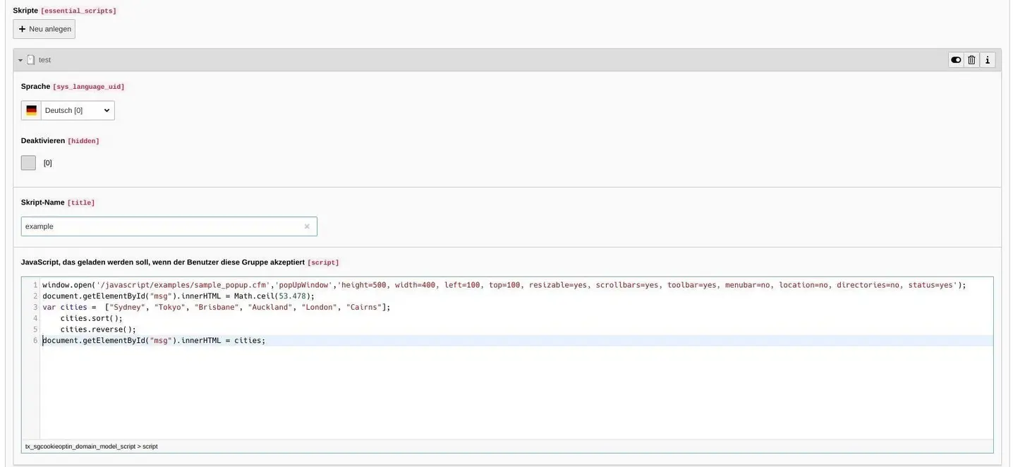 TYPO3 Cookie OptIn Beispielskript