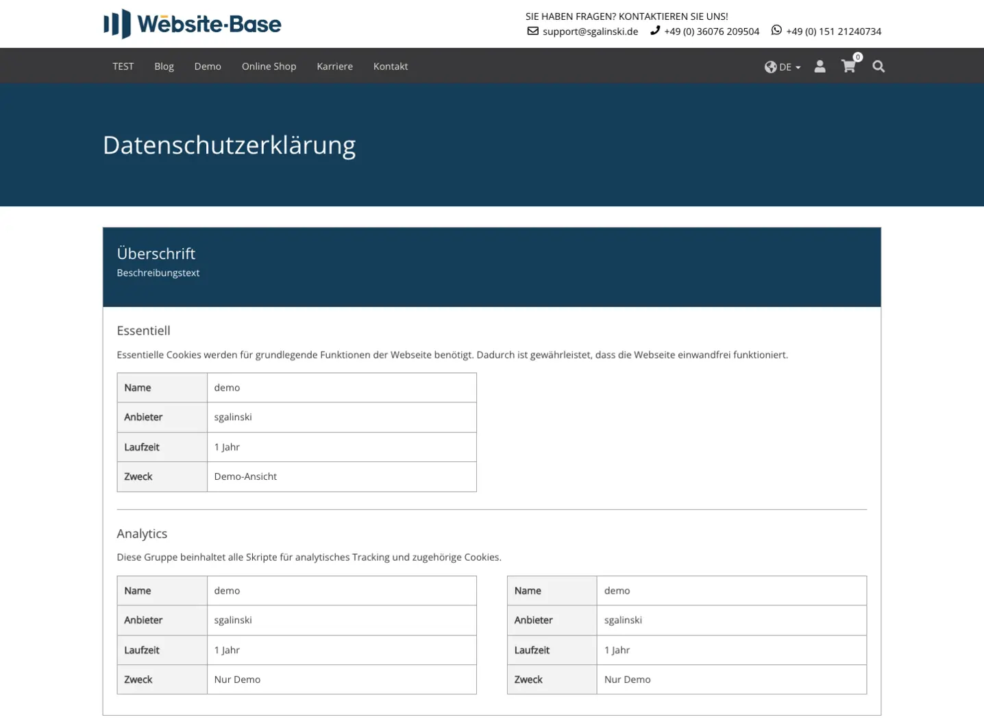 TYPO3 Cookie-List Umfassend Frontend