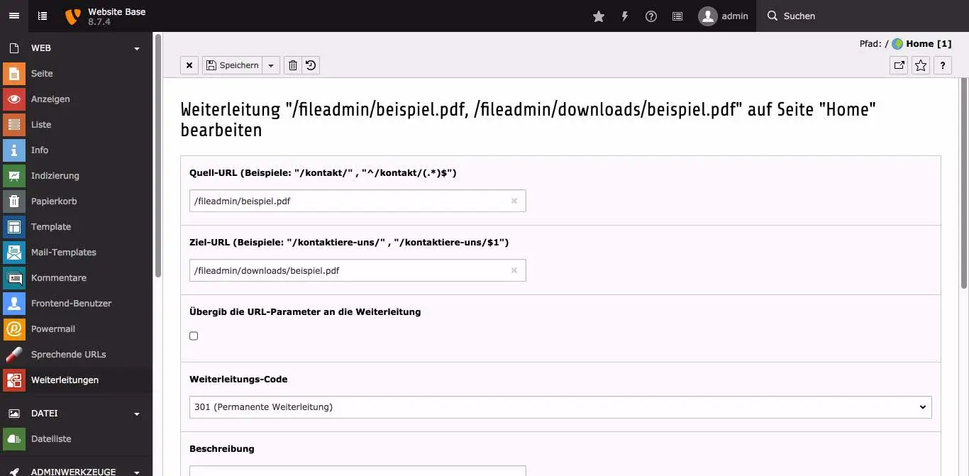 TYPO3 Backend Modul Weiterleitungen