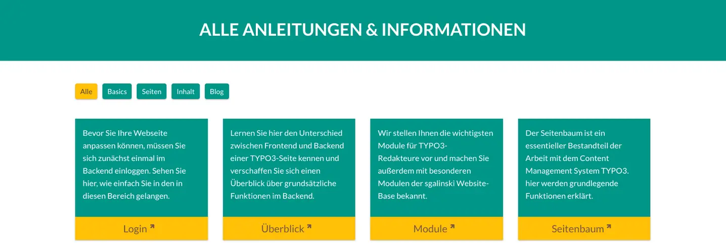 TYPO3 Website-Base Dokumentation Übersichtsseite