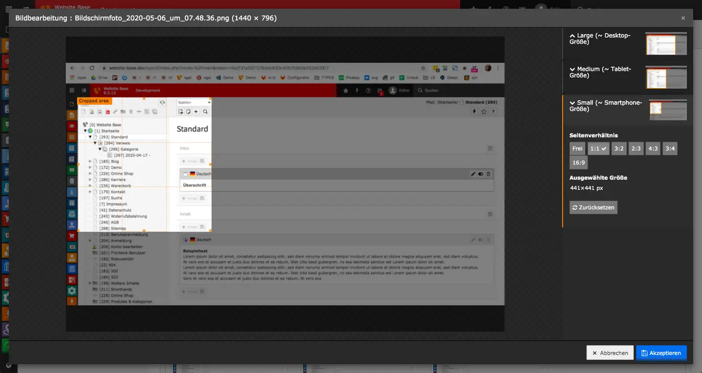 TYPO3 Bildeditor Bild Smartphone-Größe Small