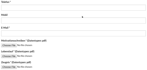 TYPO3 Karriereportal Frontend Bewerbung Anhänge