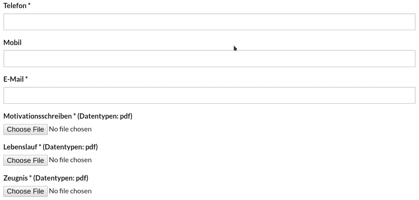 TYPO3 Karriereportal Frontend Bewerbung Anhänge
