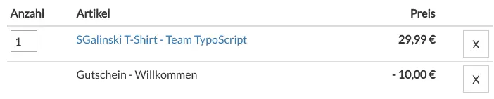 TYPO3 Shop Frontend Shopping cart