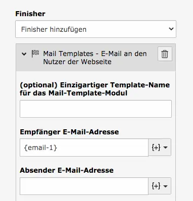 TYPO3 Modul Formulare Finisher Mail Templates Gültiges Form-Element