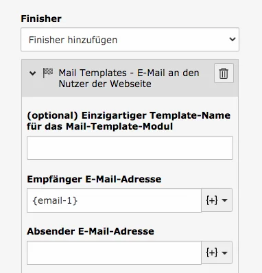 TYPO3 Modul Formulare Finisher Mail Templates Gültiges Form-Element
