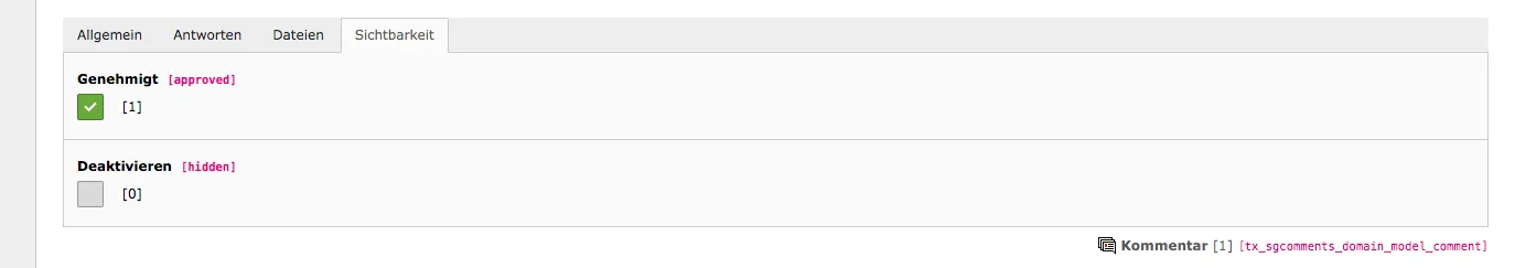 TYPO3 Kommentar Tab Sichtbarkeit