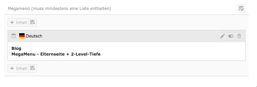 TYPO3 Spalte Megamenü Backend