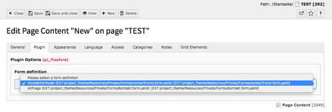 TYPO3 Content Element Form elements Form Backend Tab Plugin