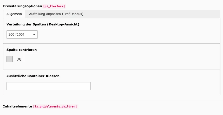 TYPO3 Raster-Elemente 1-Spalter 
