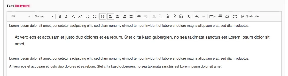 TYPO3 Rich Text Editor Zitat Backend