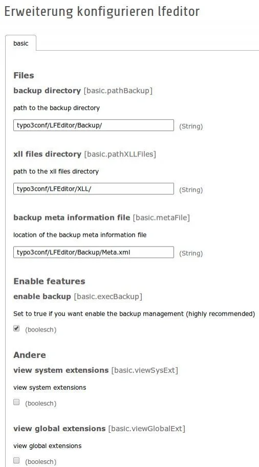 Ein Auszug aus der Konfiguration