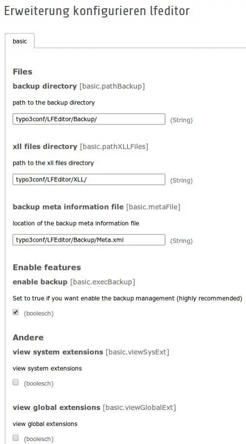 An excerpt from the configuration