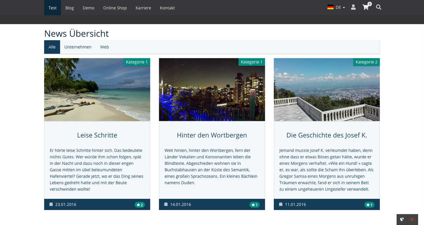 TYPO3 Inhaltselement News Übersicht Frontend