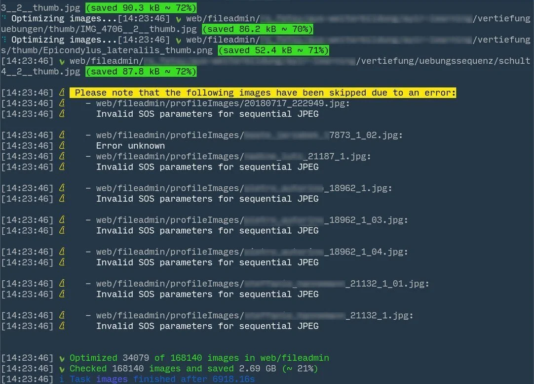 SGC v3 CSS Task Image Optimization Console Output