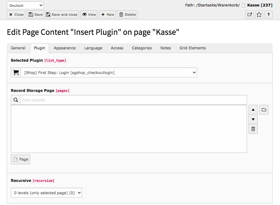 TYPO3 Content Element Shop First Step: Login Backend Tab Plugin