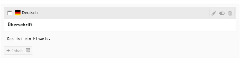 TYPO3 Inhaltselement bearbeiten Hinweis im Inhaltsbereich