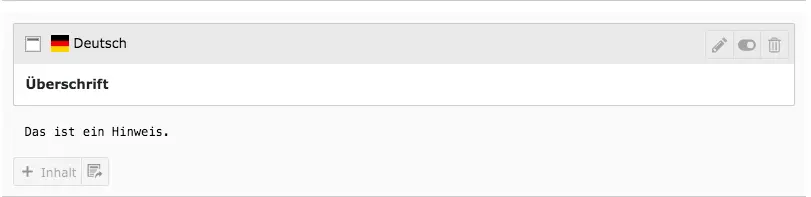 TYPO3 Inhaltselement bearbeiten Hinweis im Inhaltsbereich