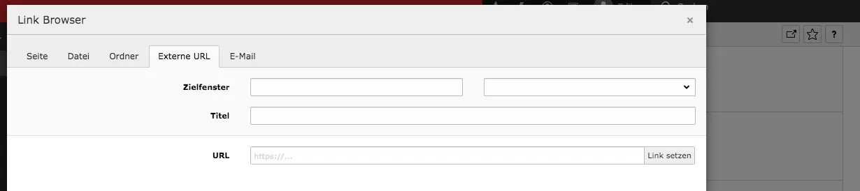 TYPO3 RTE Rich Text Editor Link Browser Externer Link
