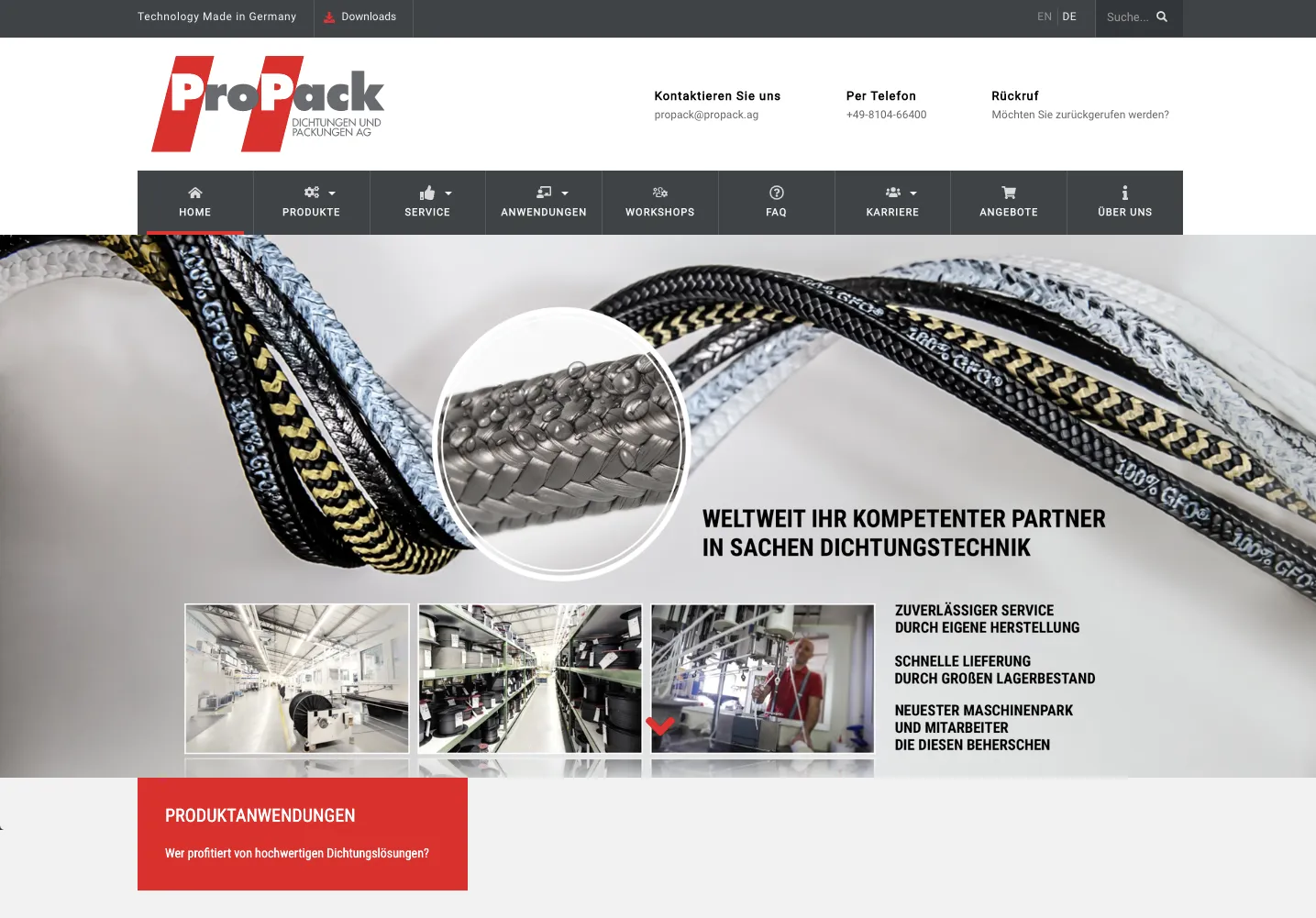 ProPack AG Website Screenshot