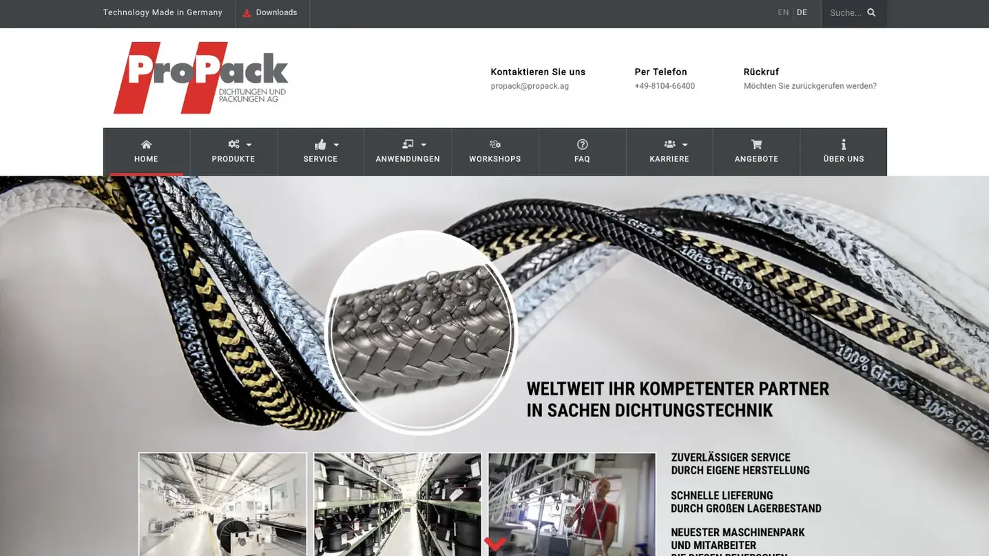 ProPack AG Website Screenshot