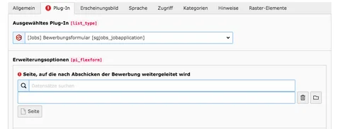 TYPO3 Bewerbungsformular Reiter Plug-In Warnung