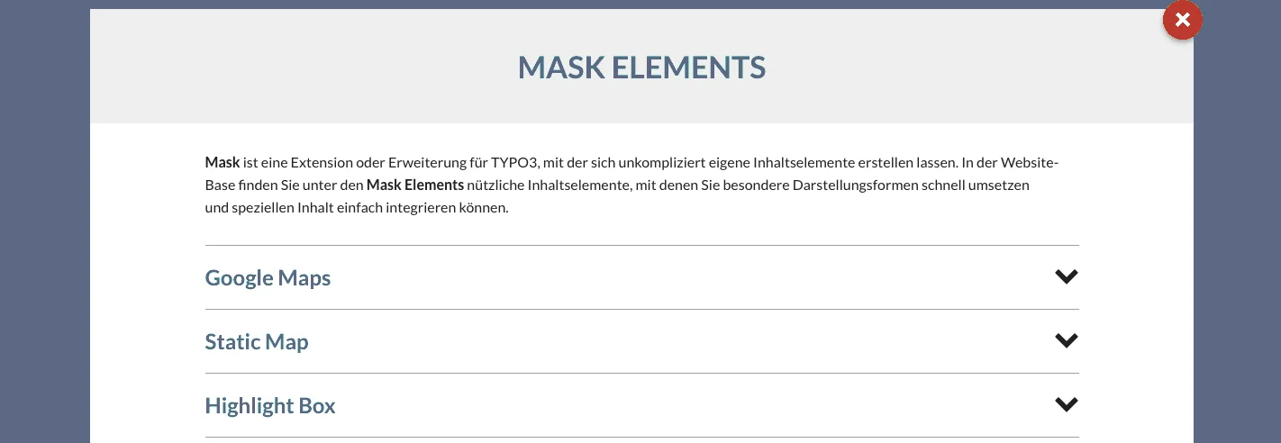 TYPO3 Website-Base Dokumentation Inhaltselemente
