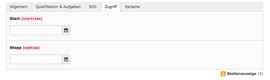 TYPO3 Modul Liste der Stellenangebote Reiter Zugriff