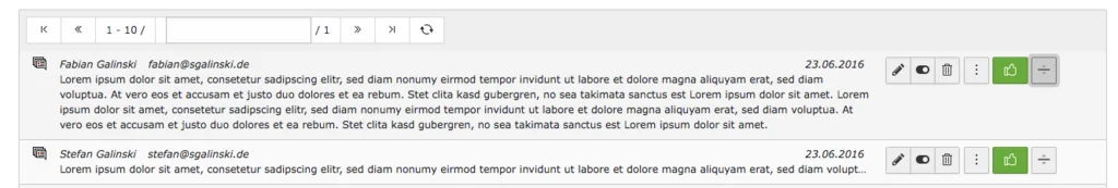 TYPO3 Modul Kommentare Voller Kommentartext