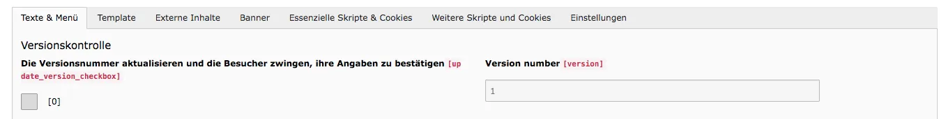 TYPO3 Cookie Consent Versionsnummer