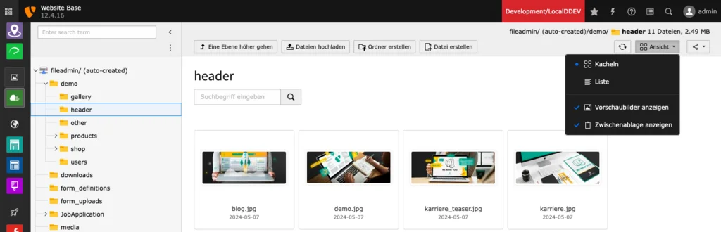 TYPO Modul Dateiliste Verzeichnisbaum & Liste