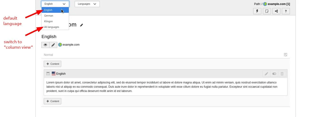 TYPO3 v11 LTS Sprachauswahl