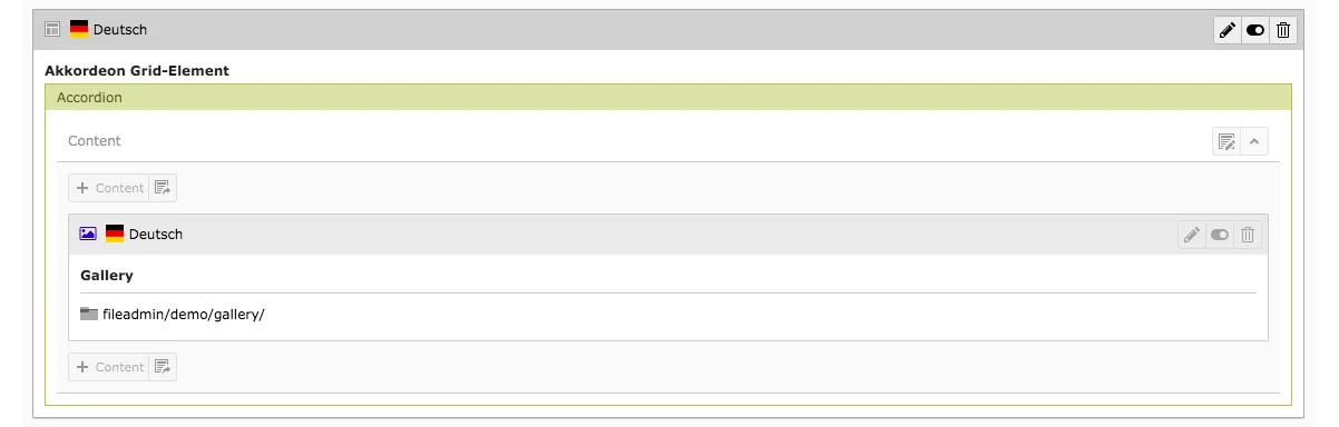 TYPO3 Content Element Grid Elements Accordion Backend Content Area