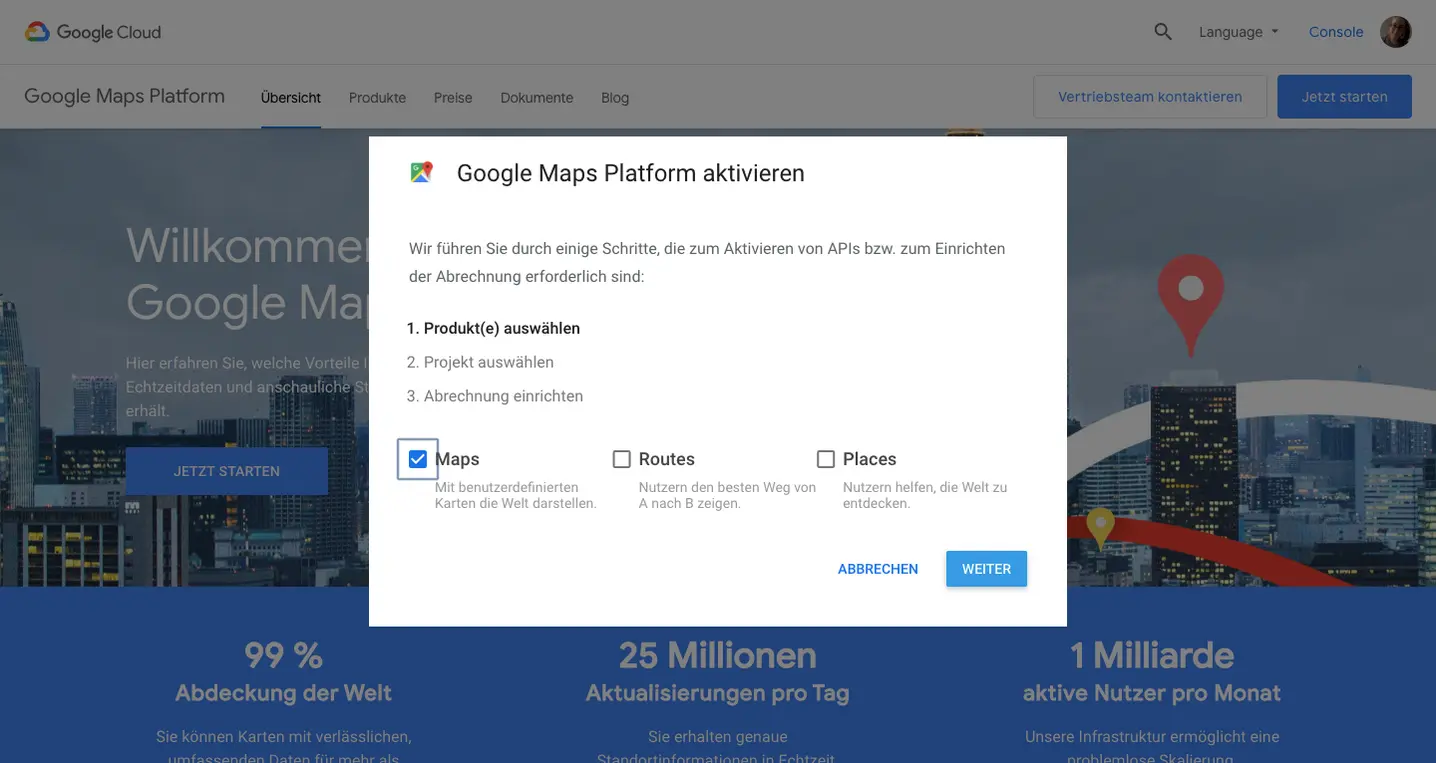 Google Maps Plattform