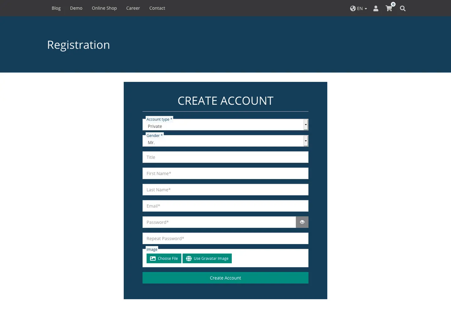 TYPO3 Account Content Element Registration Frontend